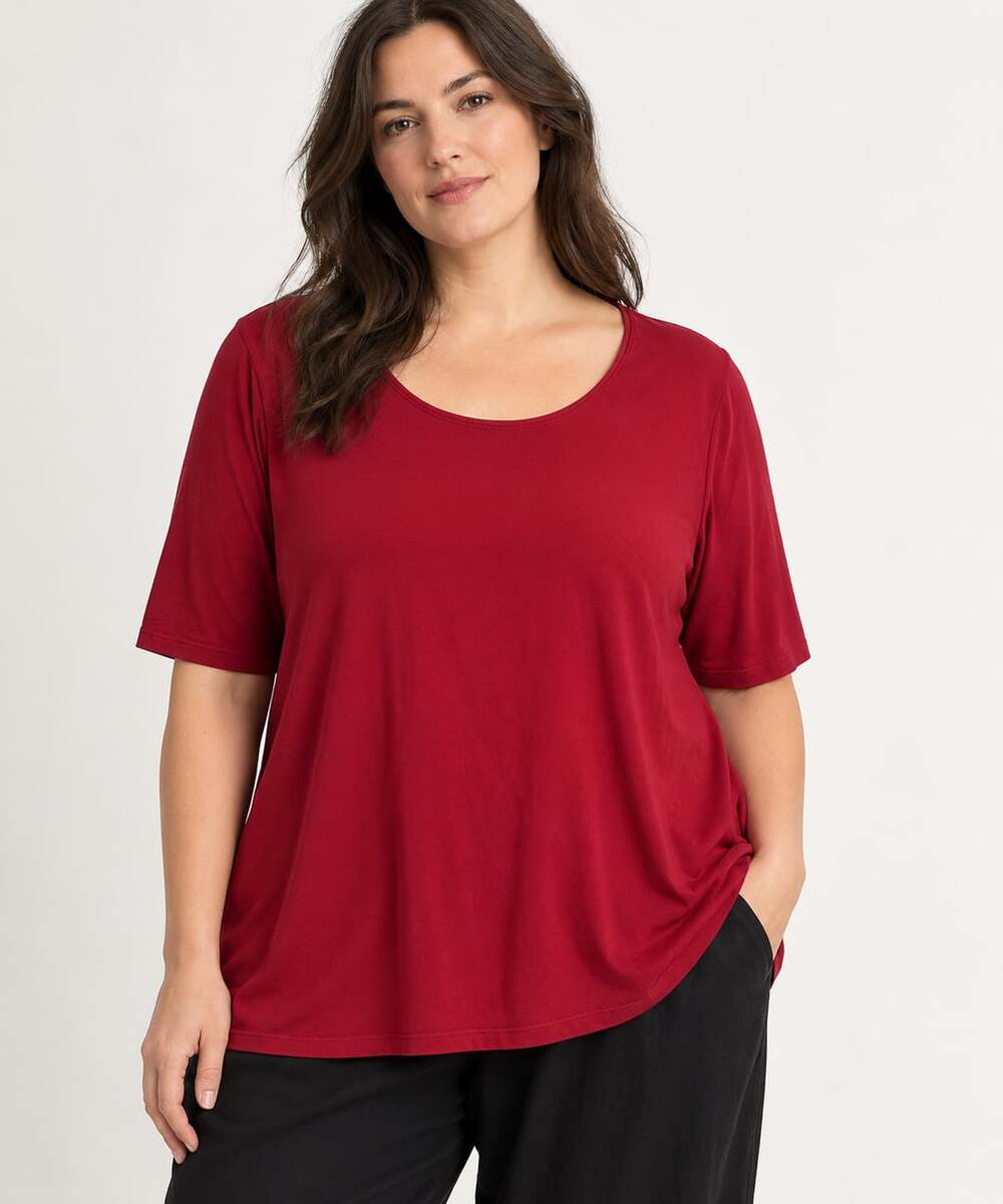 Eileen Fisher Woman T-Shirt Size 2X Red Scoop Neck Short Sleeve